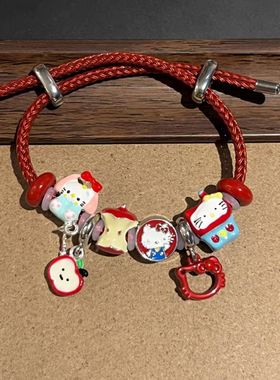 学生苹果kitty猫情侣可爱beads手链复古闺蜜手串生日礼物铃铛串珠