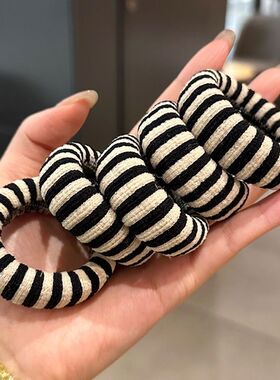 耐用不伤发头绳女简约撞色条纹斑马纹高弹力发绳头绳发饰加粗皮套