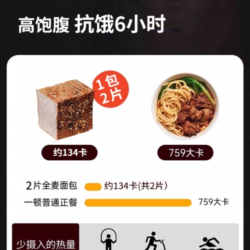 黑麦全麦吐司面包无蔗糖早餐整箱减0脂肪肥热量代餐饱腹主食专用