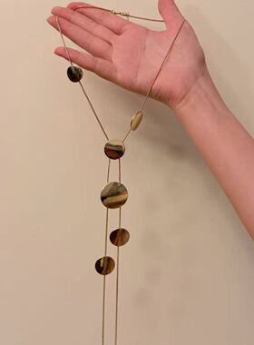 欧美个性流苏冷淡小众简约圆形时尚项链圆片长款锁骨毛衣高级项饰