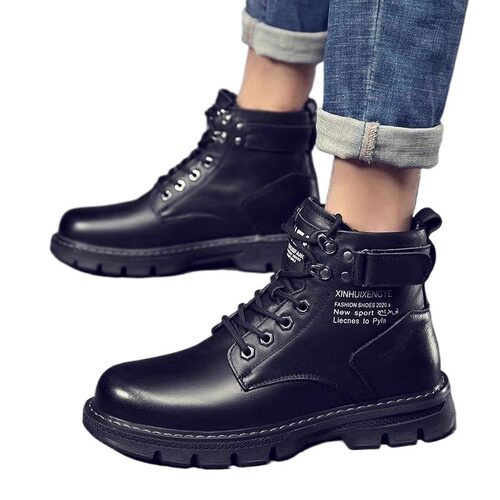 马丁靴男2025新款冬季男鞋韩版潮流男士加绒靴子百搭高帮休闲皮鞋 - 图3