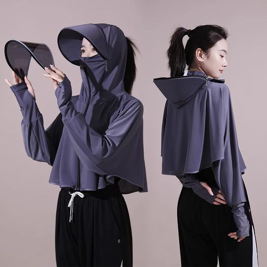 夏天防晒衣帽子面罩护颈一体女骑车电动车吹不翻帽子全方位遮阳帽