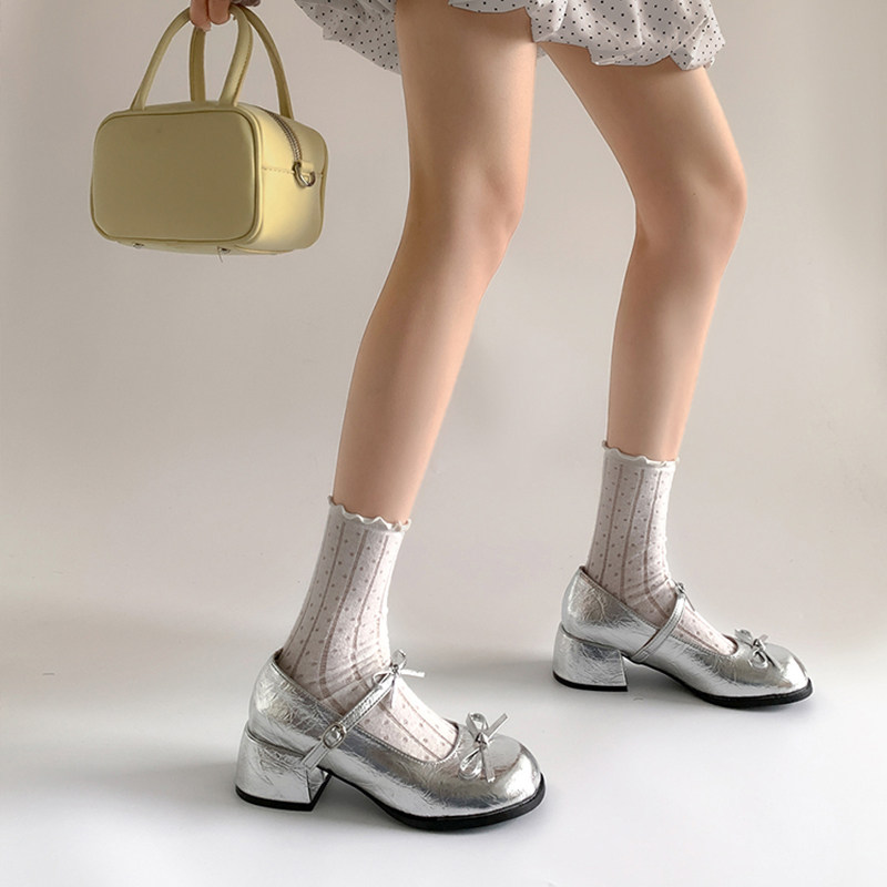 法式银色小个子浅口粗高跟单鞋女2025新款夏季配裙子JK玛丽珍鞋子,淘宝优惠券,粉丝福利购,淘宝优惠卷