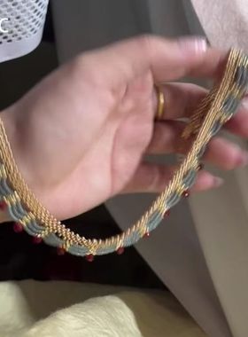 多层气质新中式撞色串珠项链夏天精致蕾丝红蓝民族风高级感锁骨链