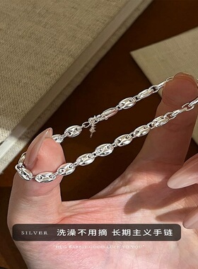 纯银重工猪鼻子手链轻奢小众精致