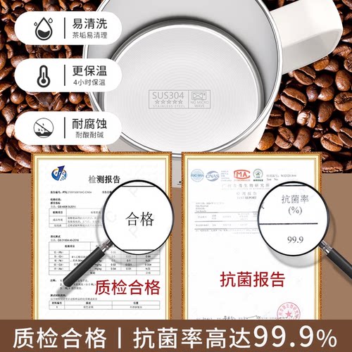 不锈钢马克杯带盖带勺子办公室杯子咖啡杯男生高颜值家用泡茶杯MY - 图1