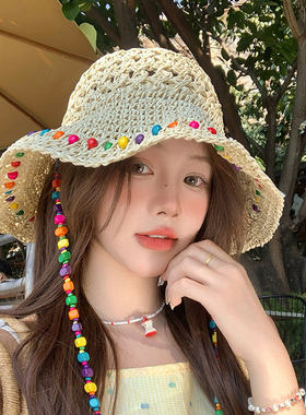 彩色编织草帽女夏季2026新款