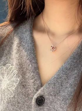 高定品质水冰月项链女菱格纹小香风coco纯银18k玫瑰金Jennie手链