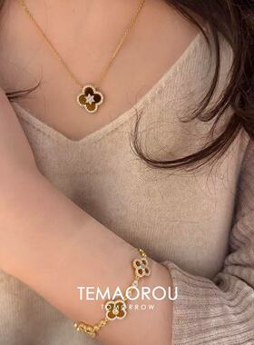 复古小花花系列~组合虎眼色泡泡闪钻小众手链女项链耳钉套装