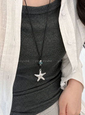 韩系银色星星小鱼陶瓷吊坠项链女2026新款百搭毛衣链长款装饰配饰