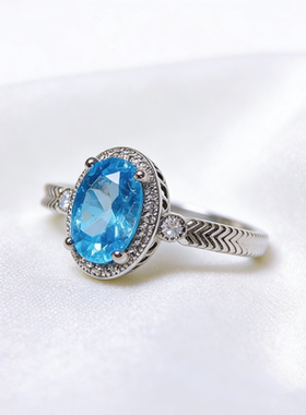 天然托帕石瑞士蓝戒指简约精致