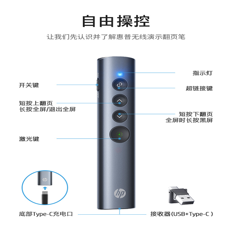 HP/惠普SS10翻页笔黑白多功能投影仪激光笔教师幻灯片遥控笔充电 - 图1