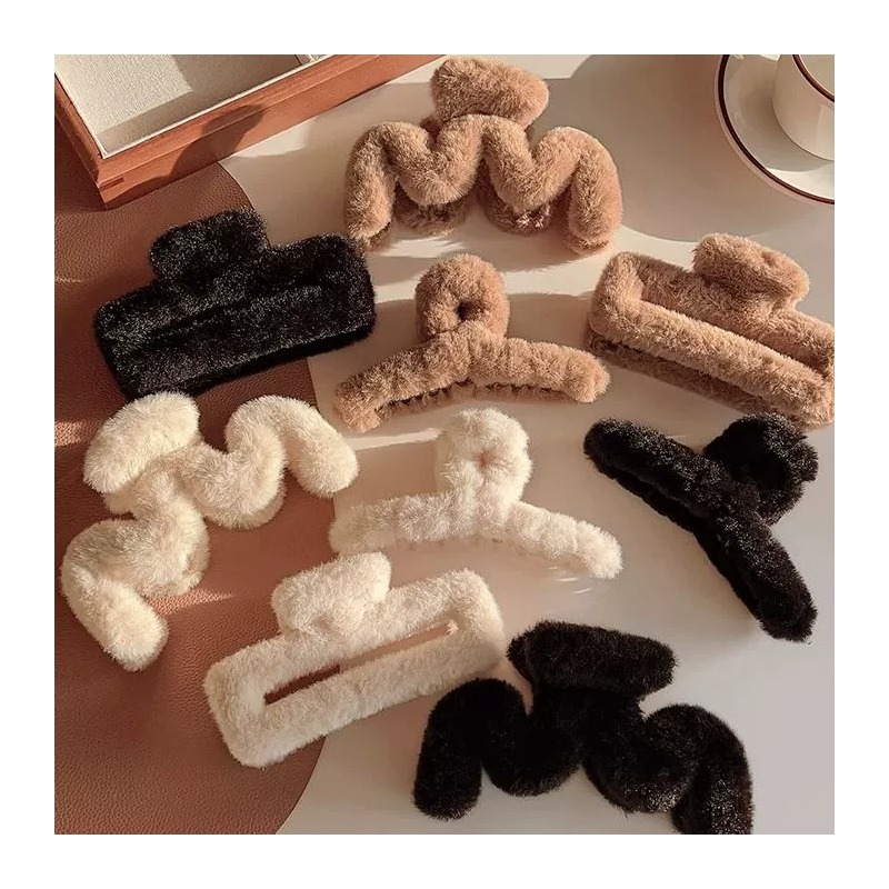 2024新款超大号毛绒抓夹秋冬发夹女毛毛夹高级感后脑勺鲨鱼夹头饰 - 图3