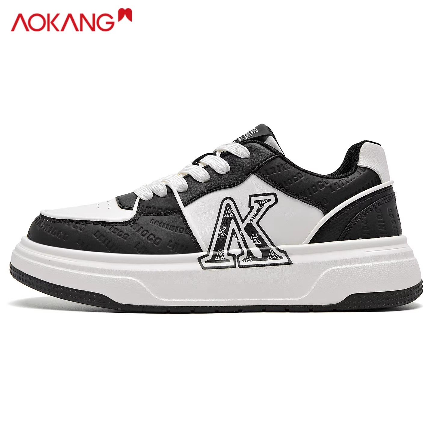 奥康印花板鞋男2025新款冬季正版空军aj一号男鞋潮流青少年熊猫鞋 - 图0