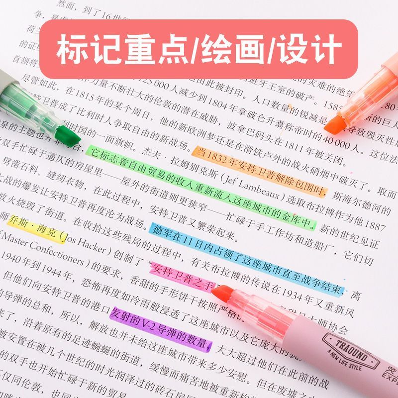 得力荧光笔标记笔中小学生记号笔彩色划重点手帐做笔记专用笔奖品 - 图0