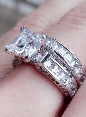 臻荣Wish外贸货源欧美首饰手饰锆石戒指一对 个性镶钻套戒 对戒