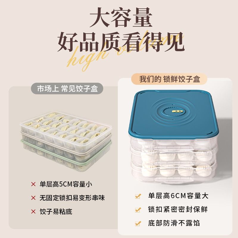 饺子盒家用食品级厨房收纳盒整理神器馄饨盒保鲜速冻冷冻专用卡扣 - 图0