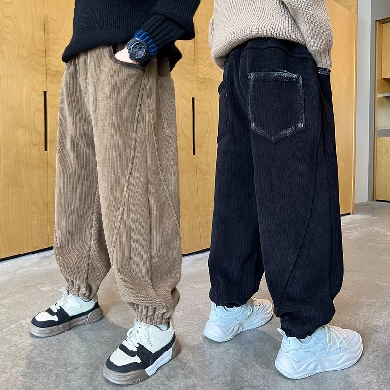 男童加绒裤子秋冬款2025新款儿童灯芯绒休闲裤冬季中大童男孩长裤 - 图3