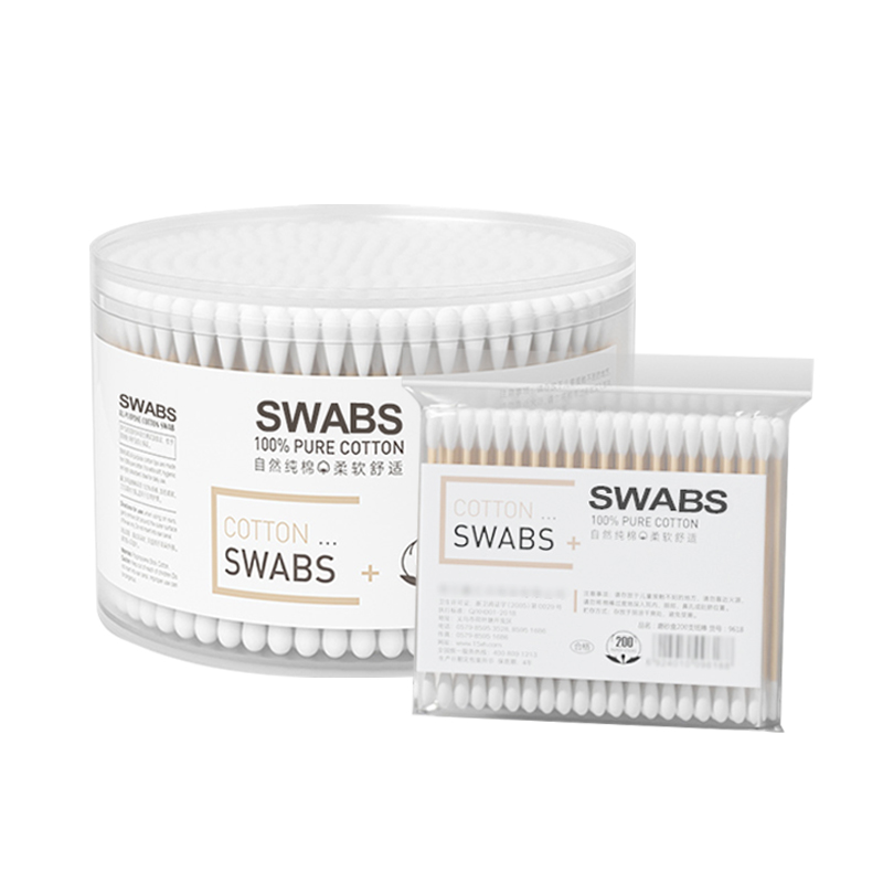 双头棉签掏耳朵化妆一次性棉棒挖耳勺木棒棉花棒专用家用尖头盒装