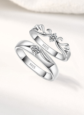 丽铭情侣对戒s925纯银简约设计感活口戒指男女复古高级感指环一对