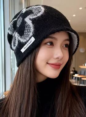 冷帽帽子韩国ins复古提花针织女秋冬季2025新款保暖显脸小包头帽