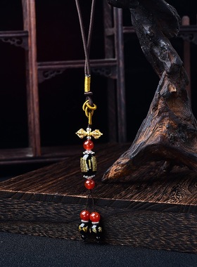 天然黑玛瑙红玛瑙烫金心经挂件