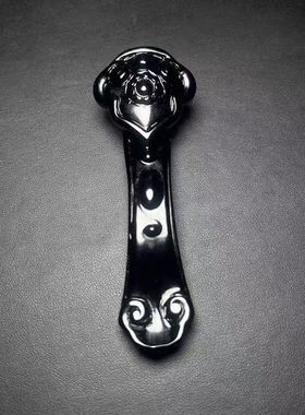 天然黑曜石如意摆件天然黑曜石