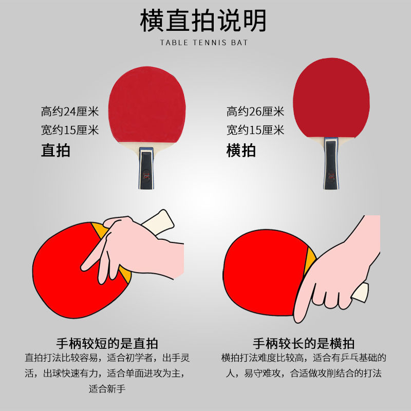 博卡乒乓球拍2只装正品成品拍初学者儿童小学生成人横拍直拍乒拍 - 图1