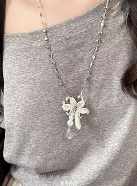 花语呢喃 花朵水滴流苏项链女甜酷风小众锁骨链长款颈链配饰