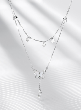 Fanci范琦灵蝶双层925银项链女轻奢首饰配饰小众ins锁骨链蝴蝶