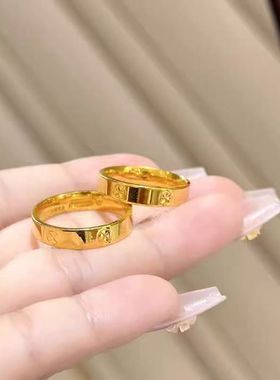 溪御金店同款素圈戒指车花光面仿黄金硬金戒子男女情侣对戒指环