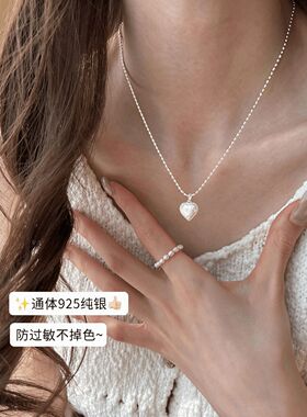 纯银拉丝爱心吊坠锁骨链小众项链