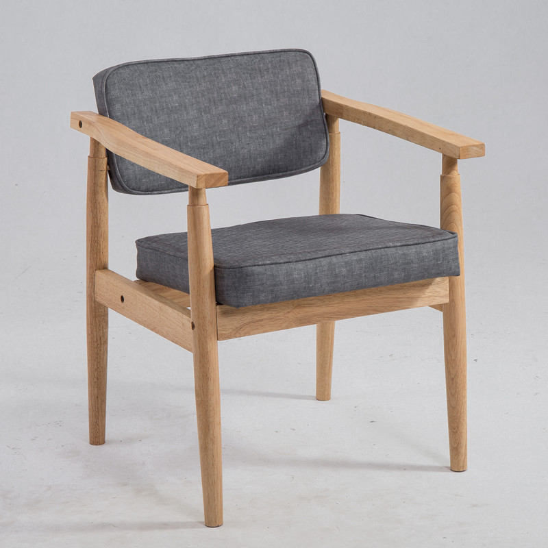 梵辰实木复古做旧米色靠背椅欧式扶手咖啡厅餐厅餐椅书房休闲椅子 - 图1