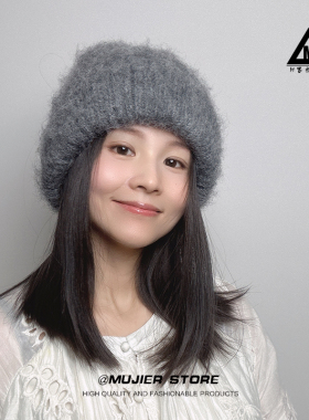 MIMUJIER高端羊驼毛针织帽纯色秋冬长绒保暖毛线帽女冷帽显脸小潮