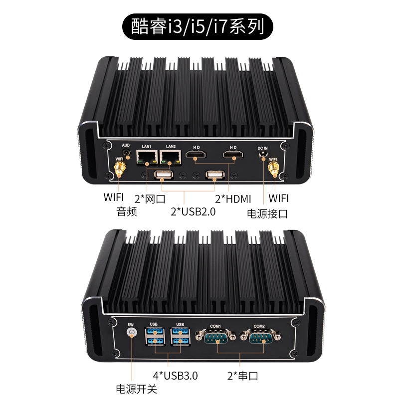 微型工业电脑j4125/J6412嵌入式无风扇工控机12代酷睿i35i7双网口双串口mini小主机迷你工控主机带RS485/232-图3