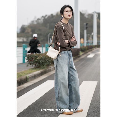 DOROTHY自制丨2021春秋新款反缝设计长袖T恤衣女宽松圆领上衣打底 - 图1