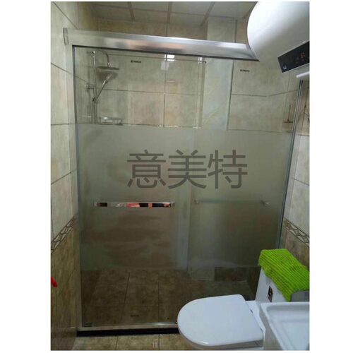 广东浴室玻璃隔断淋浴房双活门移门淋浴屏一字干湿分区黑色推拉门 - 图1