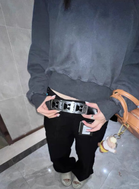 绿松石铆钉拉丝银合金真皮腰带