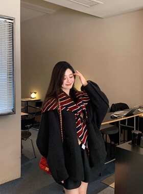 圣诞红条纹英伦学院风针织围巾