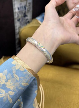 仿国潮新中式银手镯 女古法蝴蝶祥云描金闭口镯子 送礼礼物