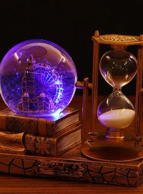 608复古塔铁沙漏计发时器水晶生球八音盒光桌面摆件学毕业圣诞节