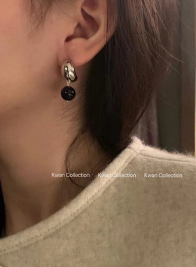 韩国小众mone同款黑玛瑙圆球耳环