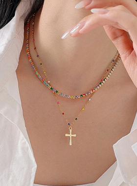 Little joys彩色方锆石项链锁骨链小众ins精致通勤叠戴个性锁骨链