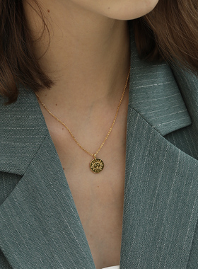 ins圆牌金币小太阳吊坠毛衣链