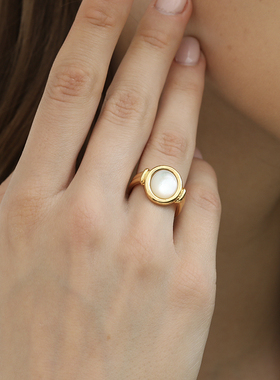 天然贝母戒指小众轻奢女ins法式