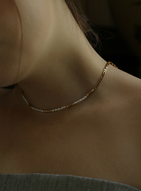 天然珍珠拼接项链小米粒choker小众ins复古锁骨链颈链