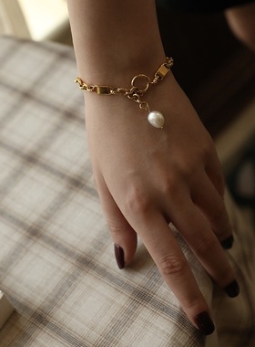 little joys粗链条猪鼻珍珠手链女小众ins设计高级法式复古通勤