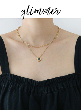 钛钢爱心吊坠法式双层项链