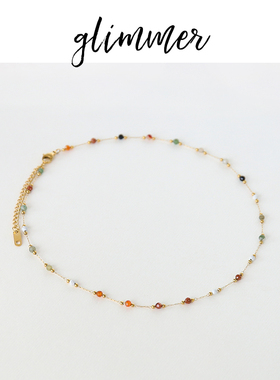 法式复古彩色石头串珠项链女