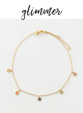 铜镀金彩色珐琅彩花朵法式项链